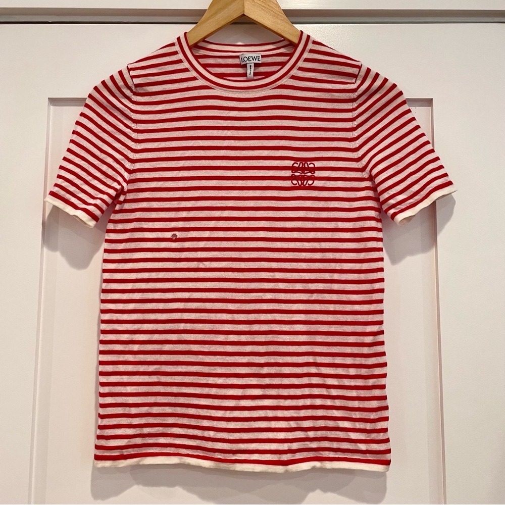 Loewe Anagram Red and White Striped Knit T-shirt